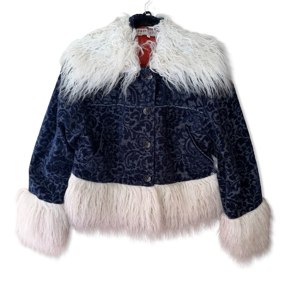 Free People Sabina Fur trim penny lane Bomber jacket brocade $450 XS - Picture 2 of 12